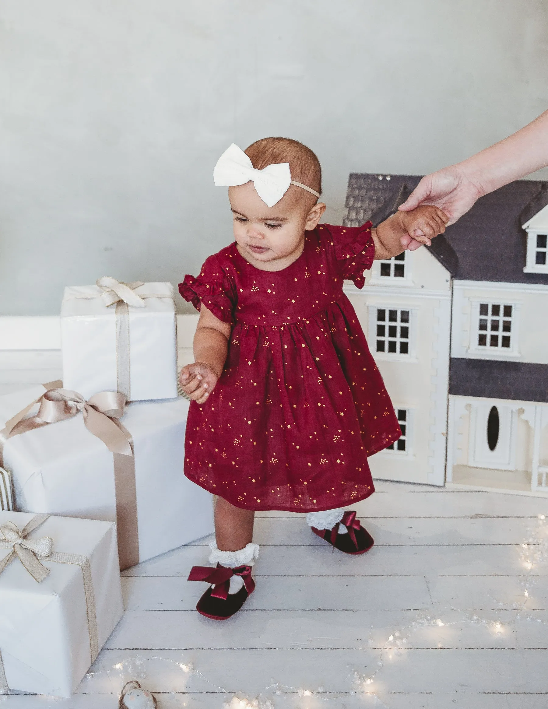 Baby Linen Dress With Golden Stars