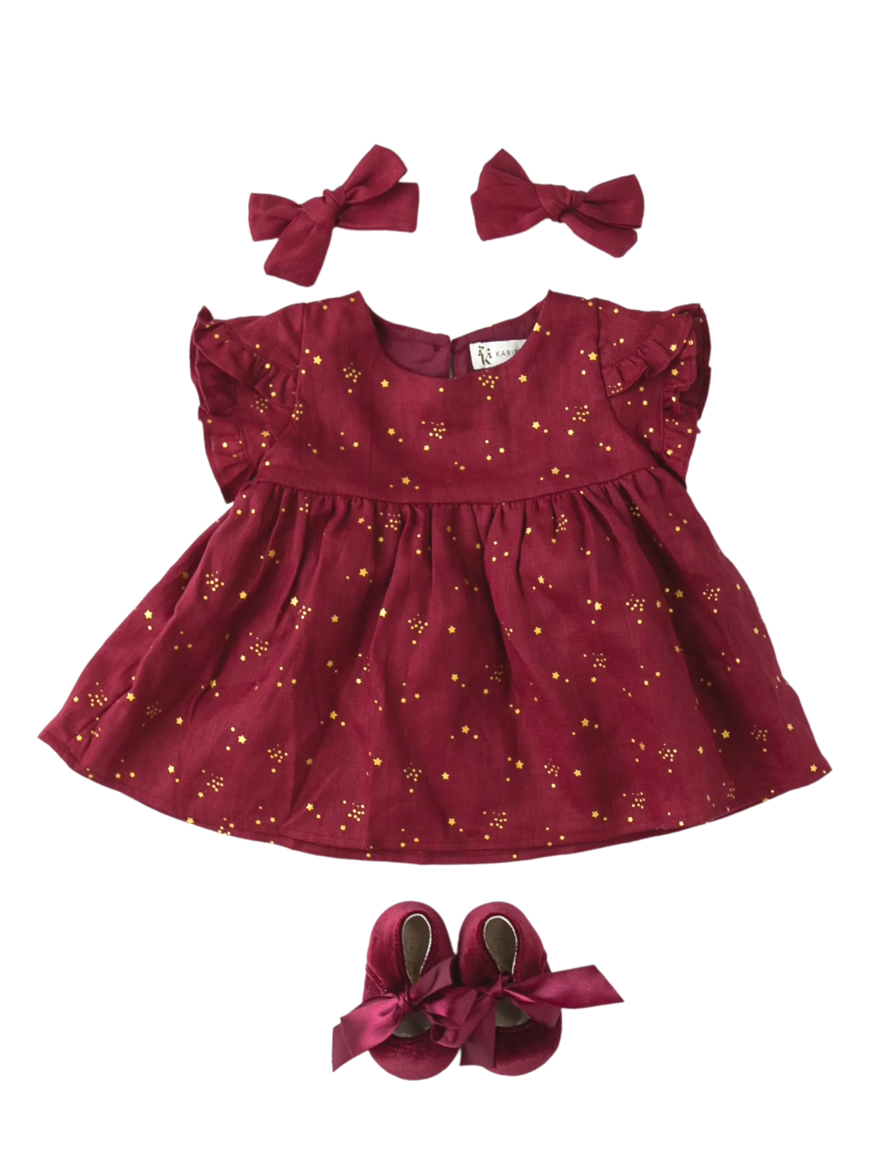 Baby Linen Dress With Golden Stars