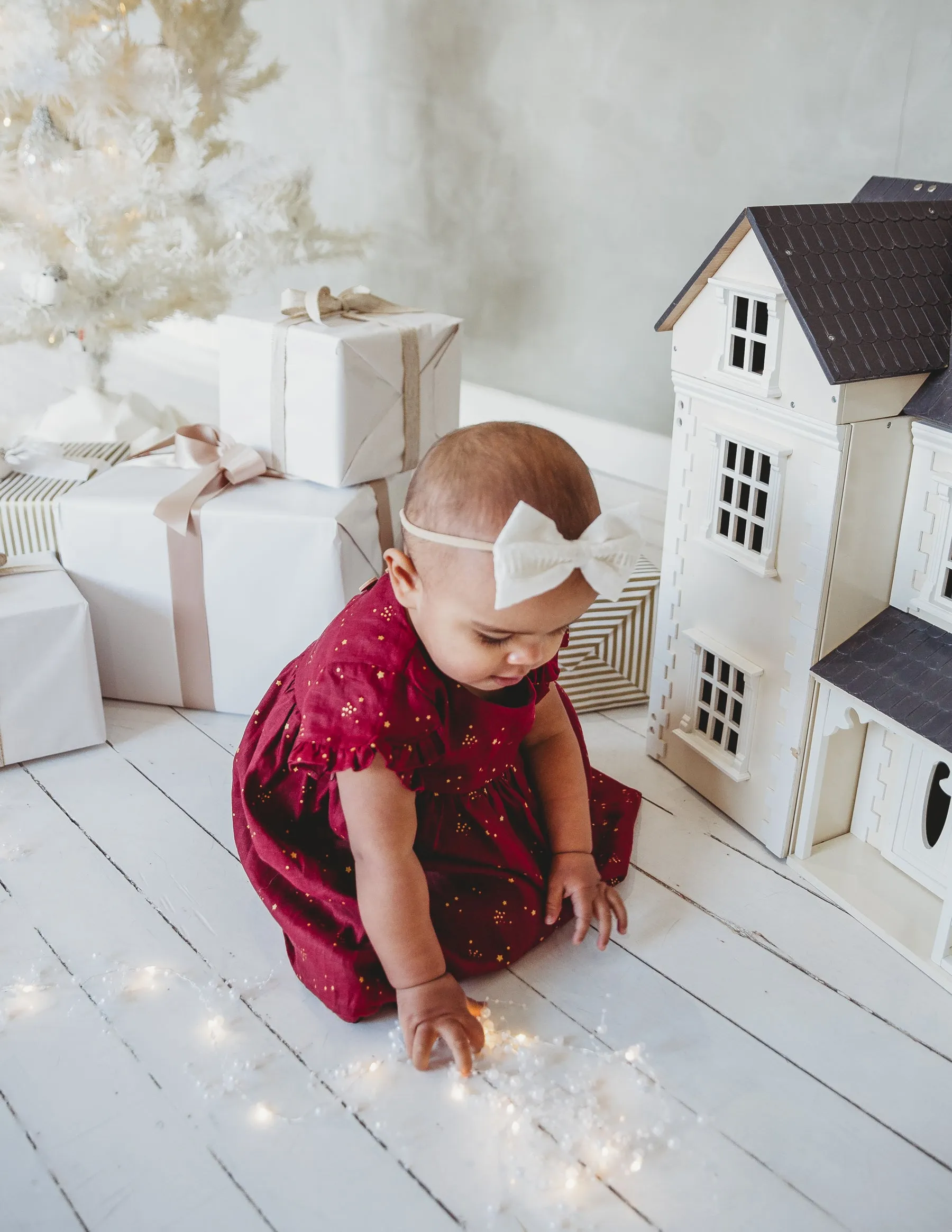 Baby Linen Dress With Golden Stars