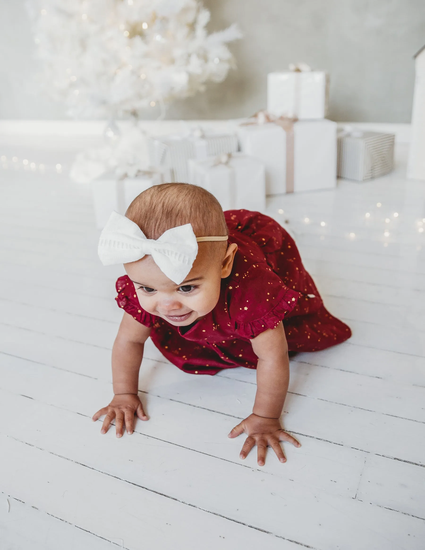 Baby Linen Dress With Golden Stars