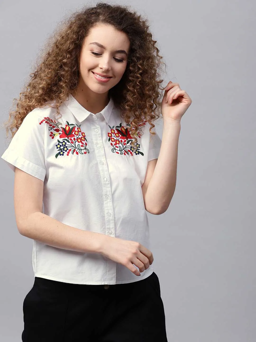 Embroided Drop Shoulder Shirt