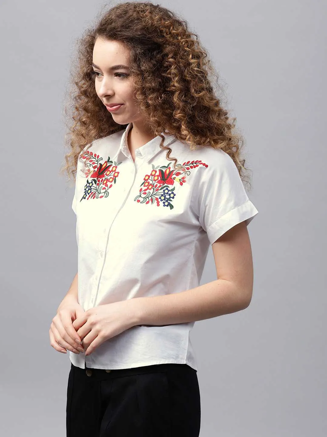 Embroided Drop Shoulder Shirt