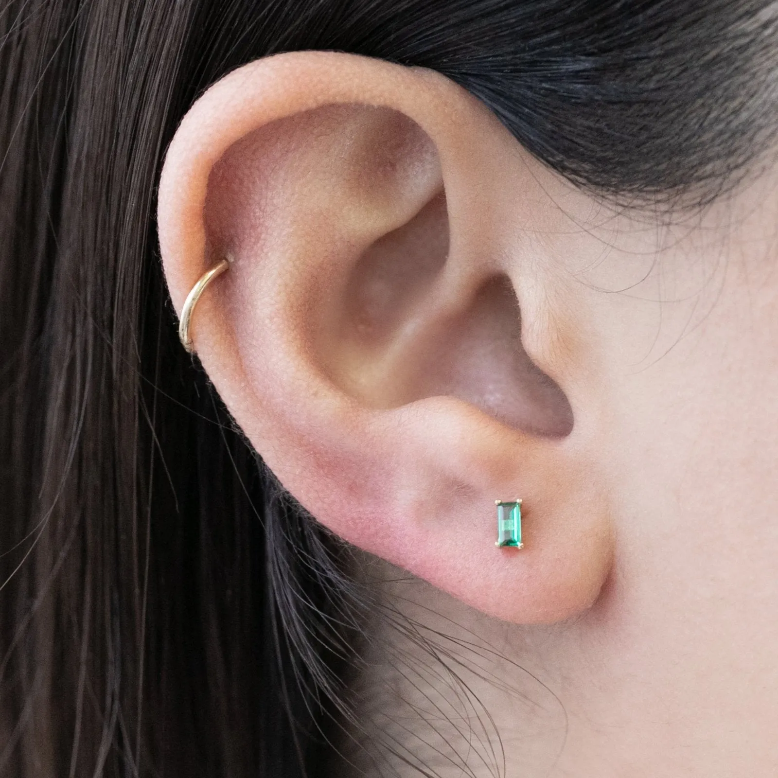 Emerald Baguette Flat Back Earrings