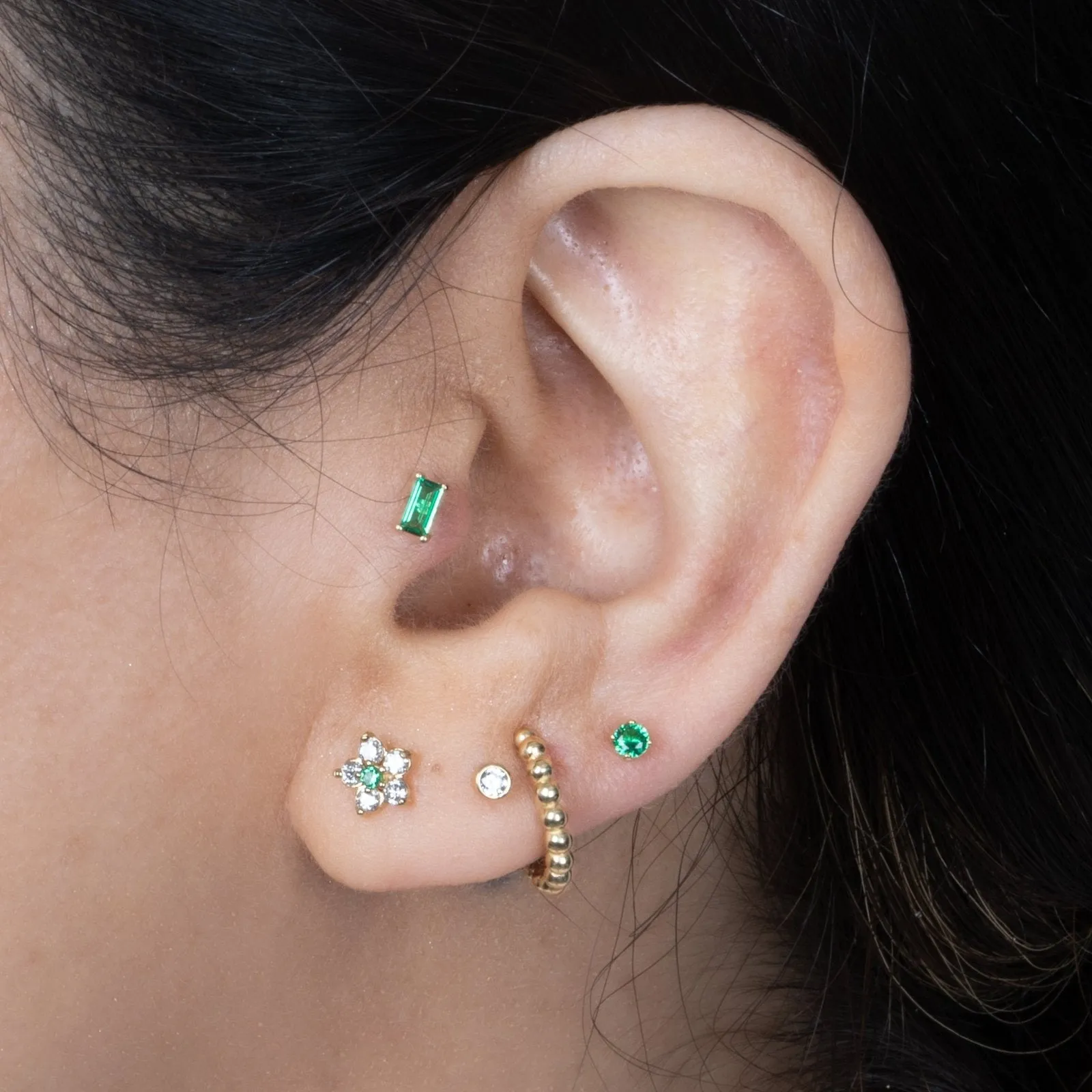 Emerald Baguette Flat Back Earrings