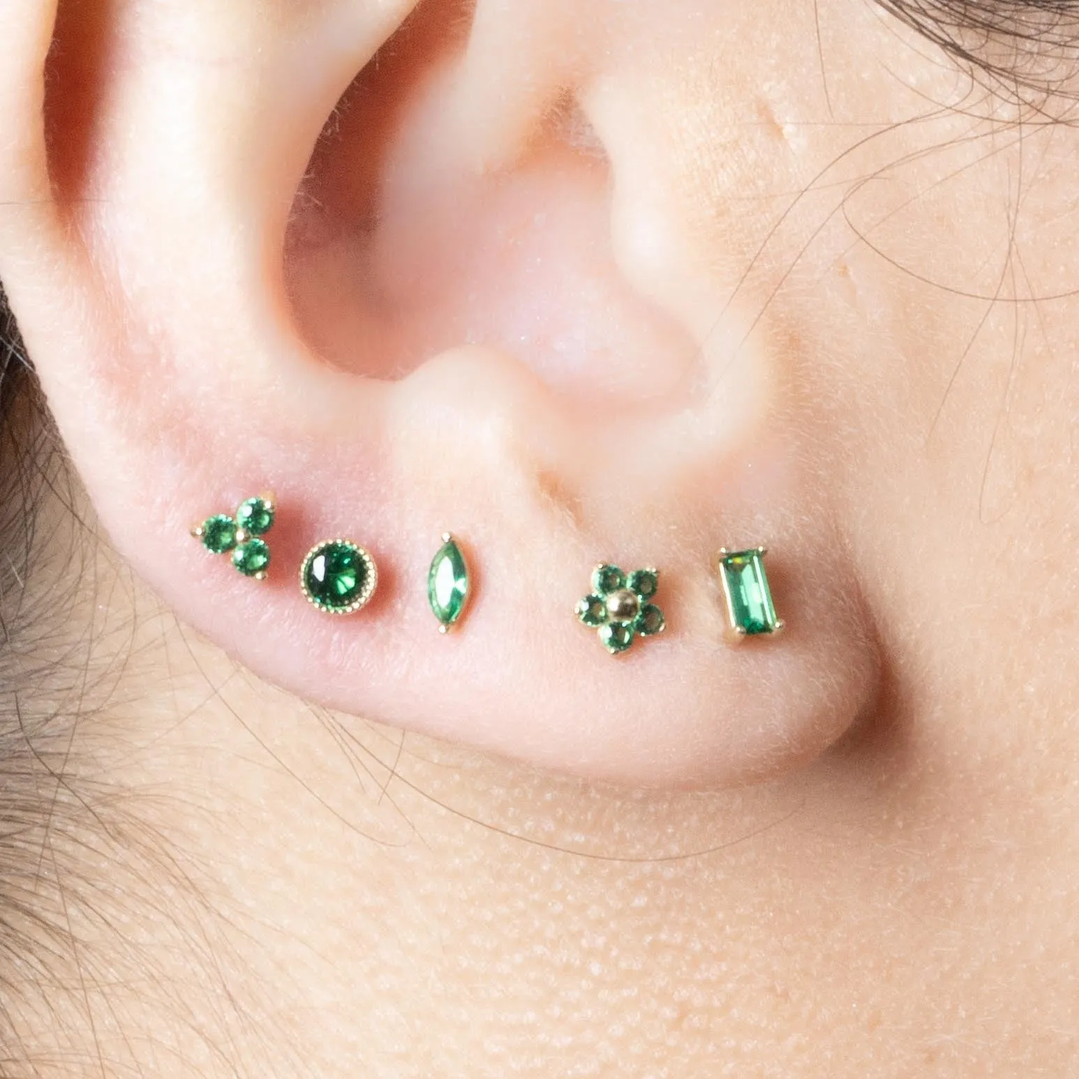 Emerald Baguette Flat Back Earrings