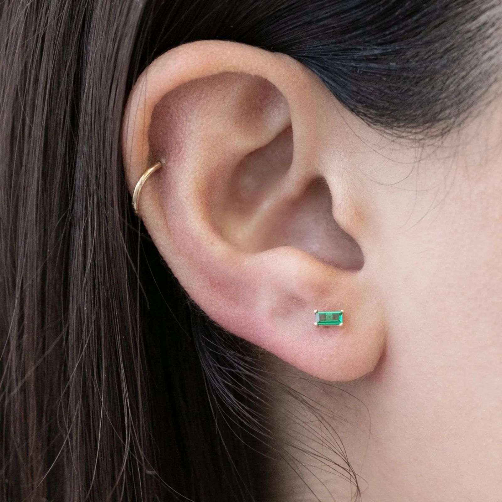 Emerald Baguette Flat Back Earrings