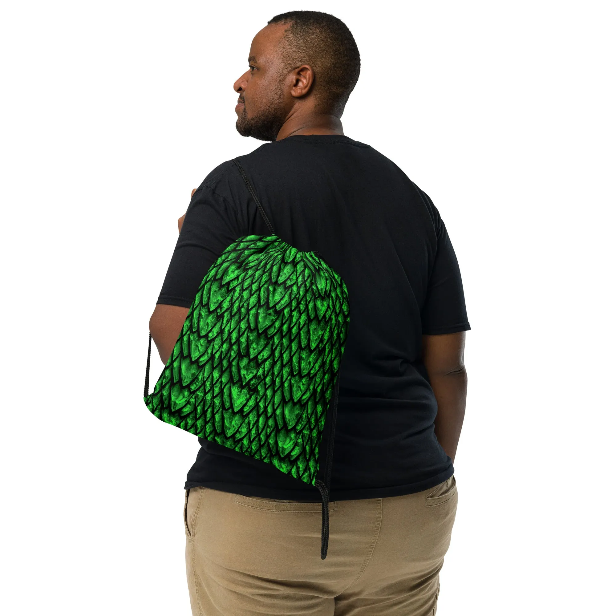 Emerald Dragon Scale Drawstring Bag