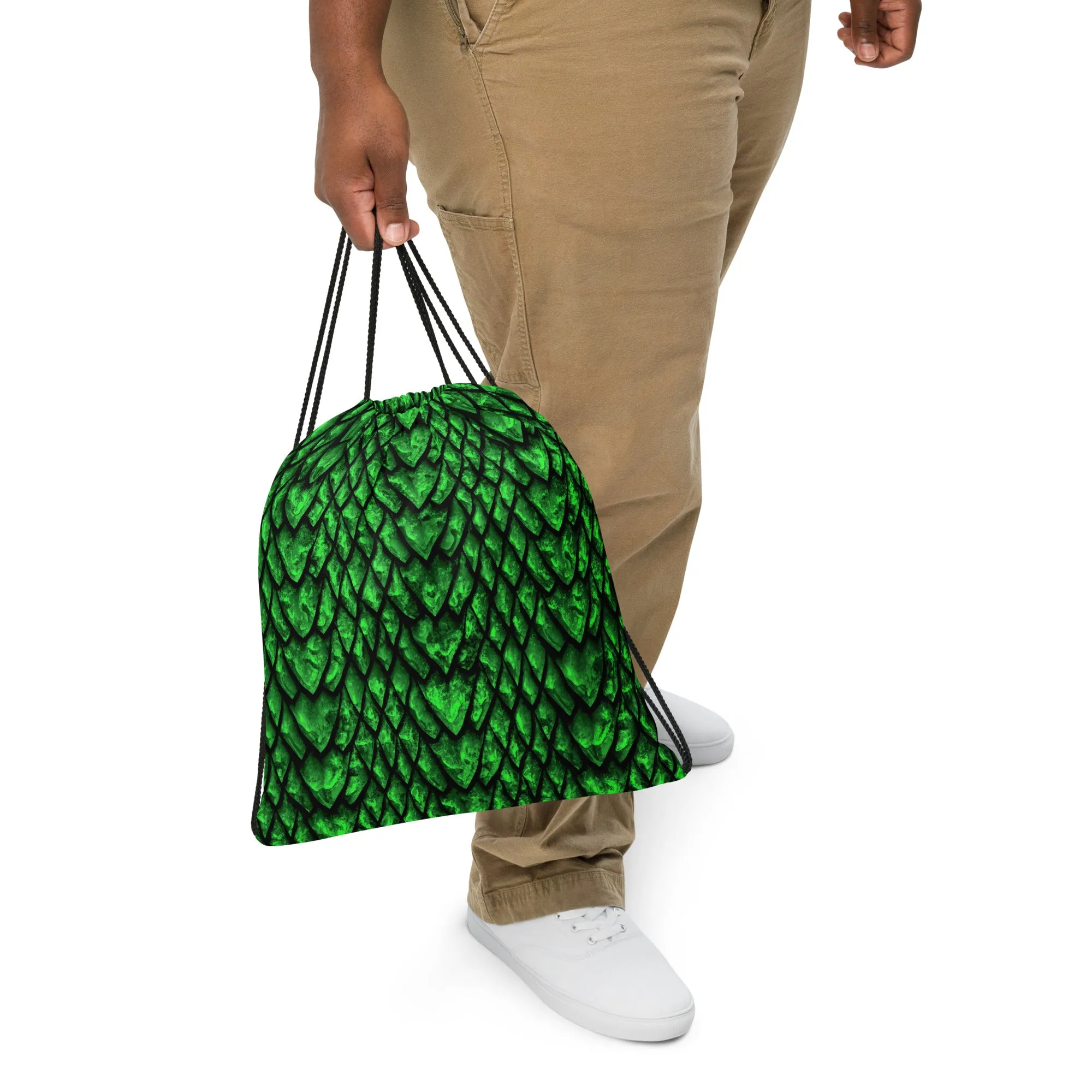 Emerald Dragon Scale Drawstring Bag