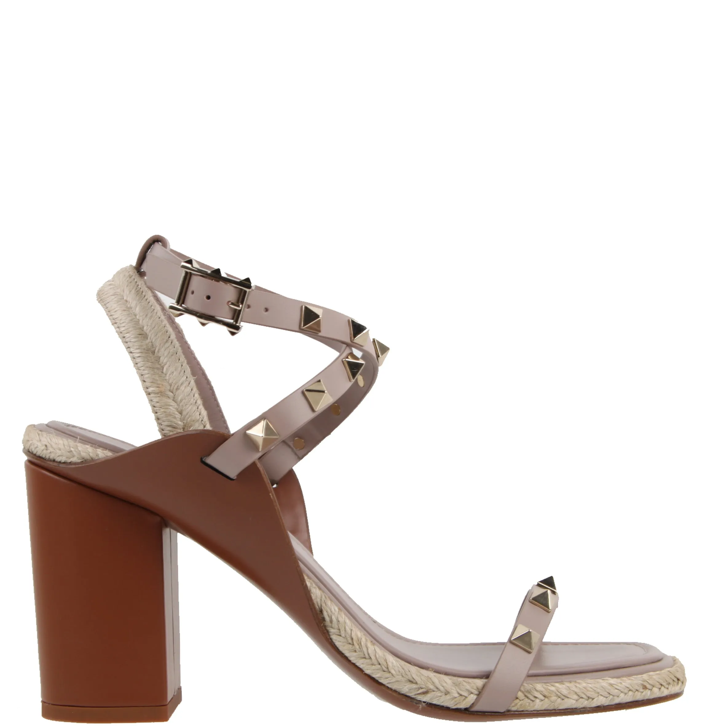 Espadrille sandals with 90mm block heel in Poudre color.