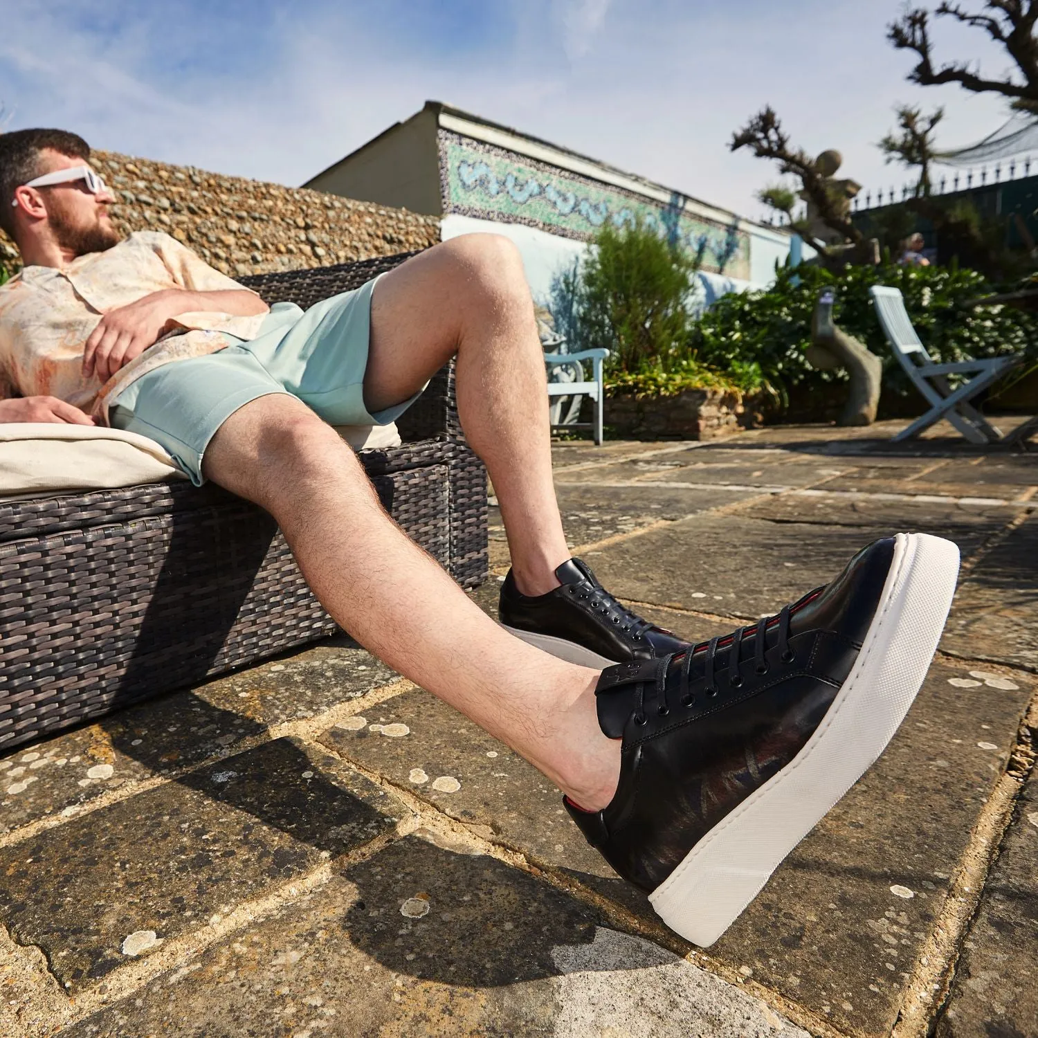 EXSTATIC LOW UNION JACK - Men's leather low top trainer in black union jack print