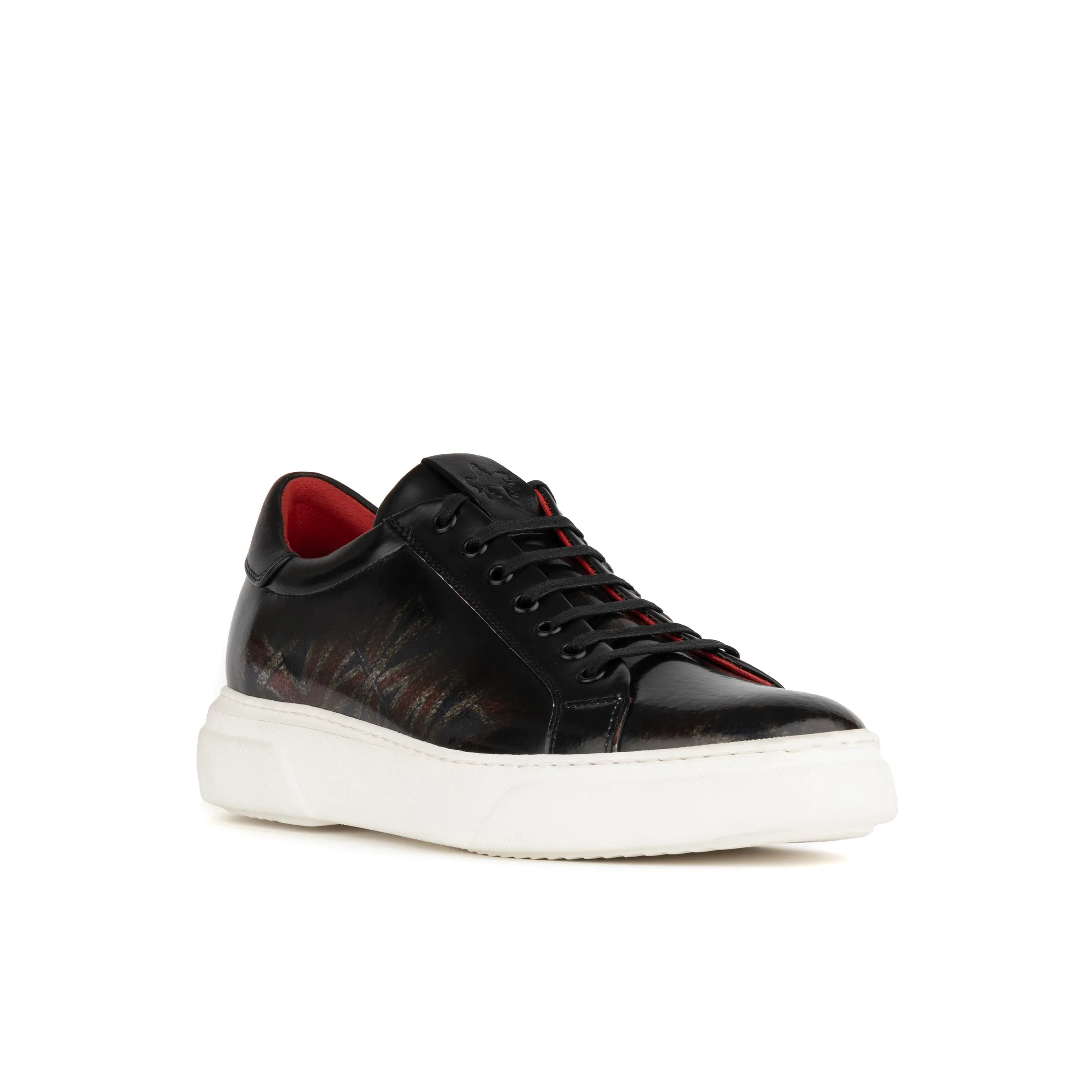 EXSTATIC LOW UNION JACK - Men's leather low top trainer in black union jack print