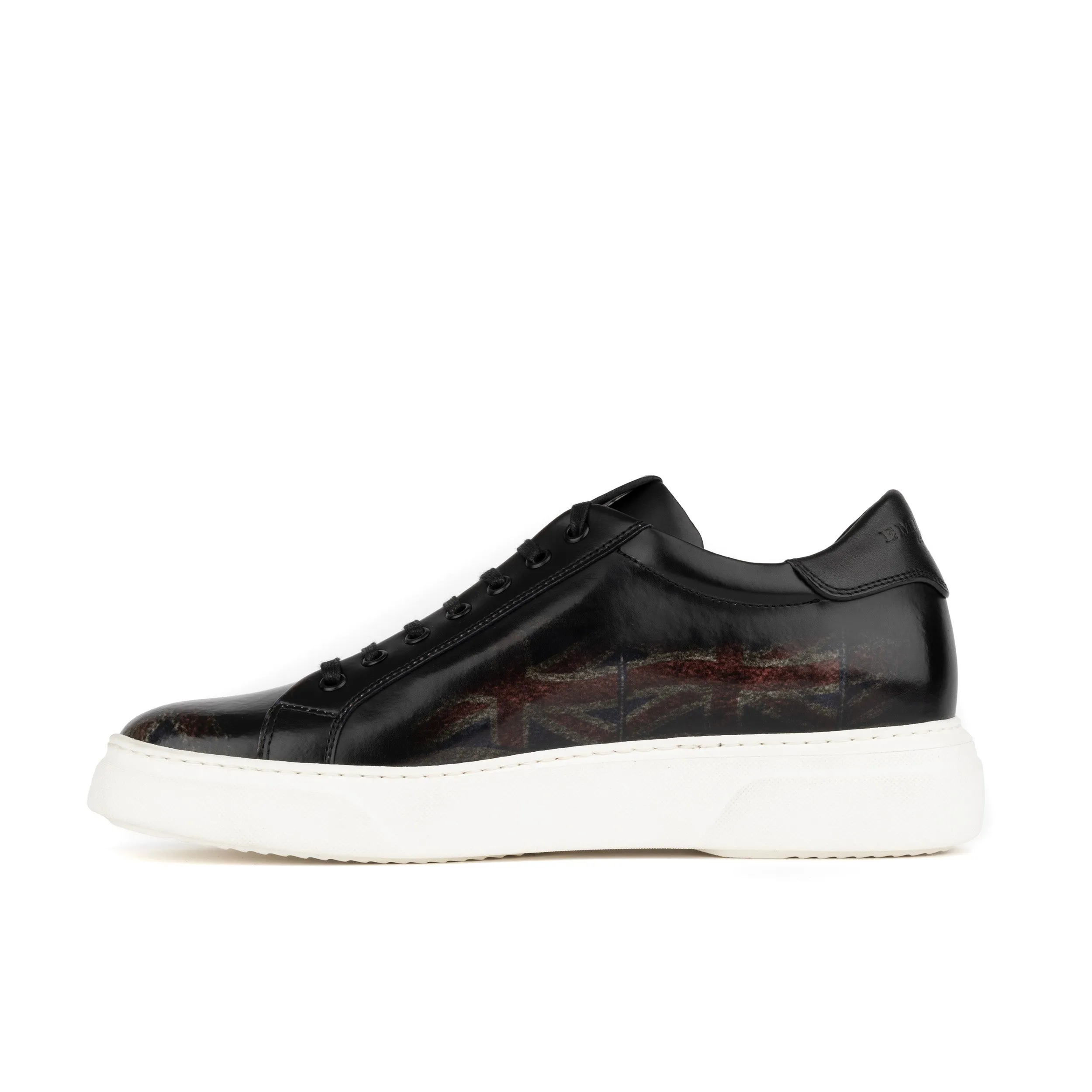 EXSTATIC LOW UNION JACK - Men's leather low top trainer in black union jack print