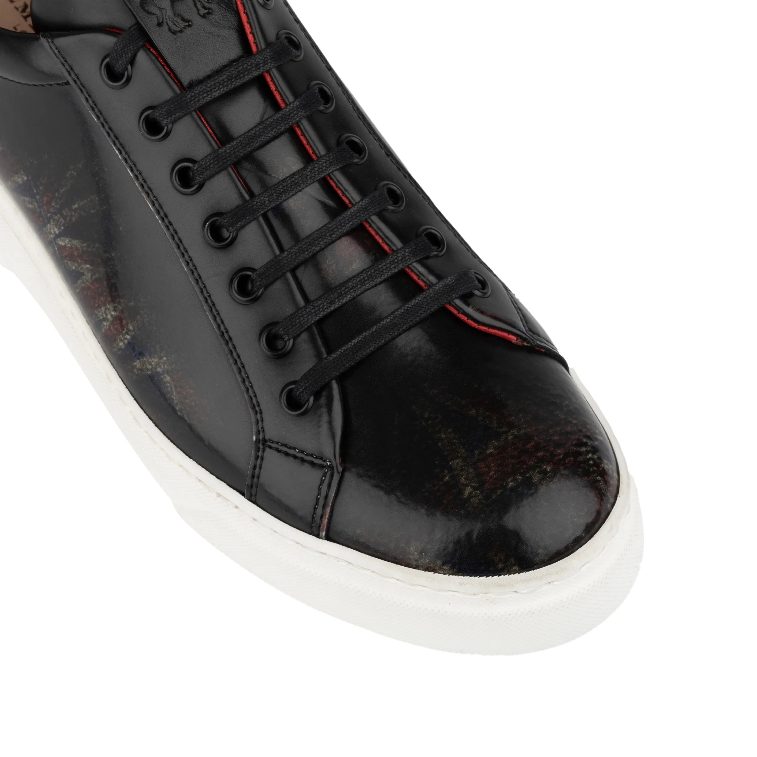 EXSTATIC LOW UNION JACK - Men's leather low top trainer in black union jack print