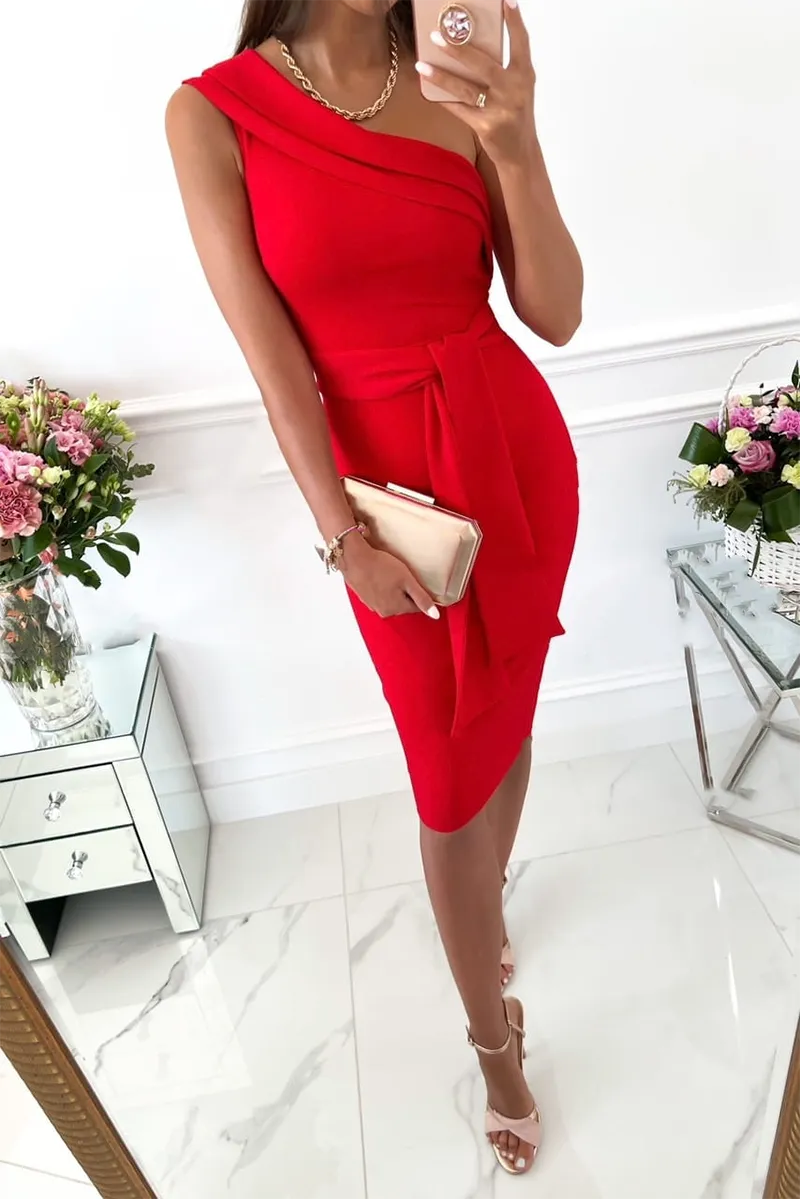 Fashion Solid Bandage One Shoulder Pencil Skirt Dresses(5 colors)