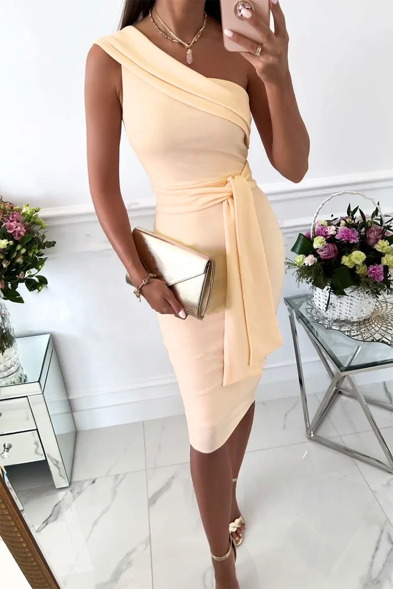 Fashion Solid Bandage One Shoulder Pencil Skirt Dresses(5 colors)