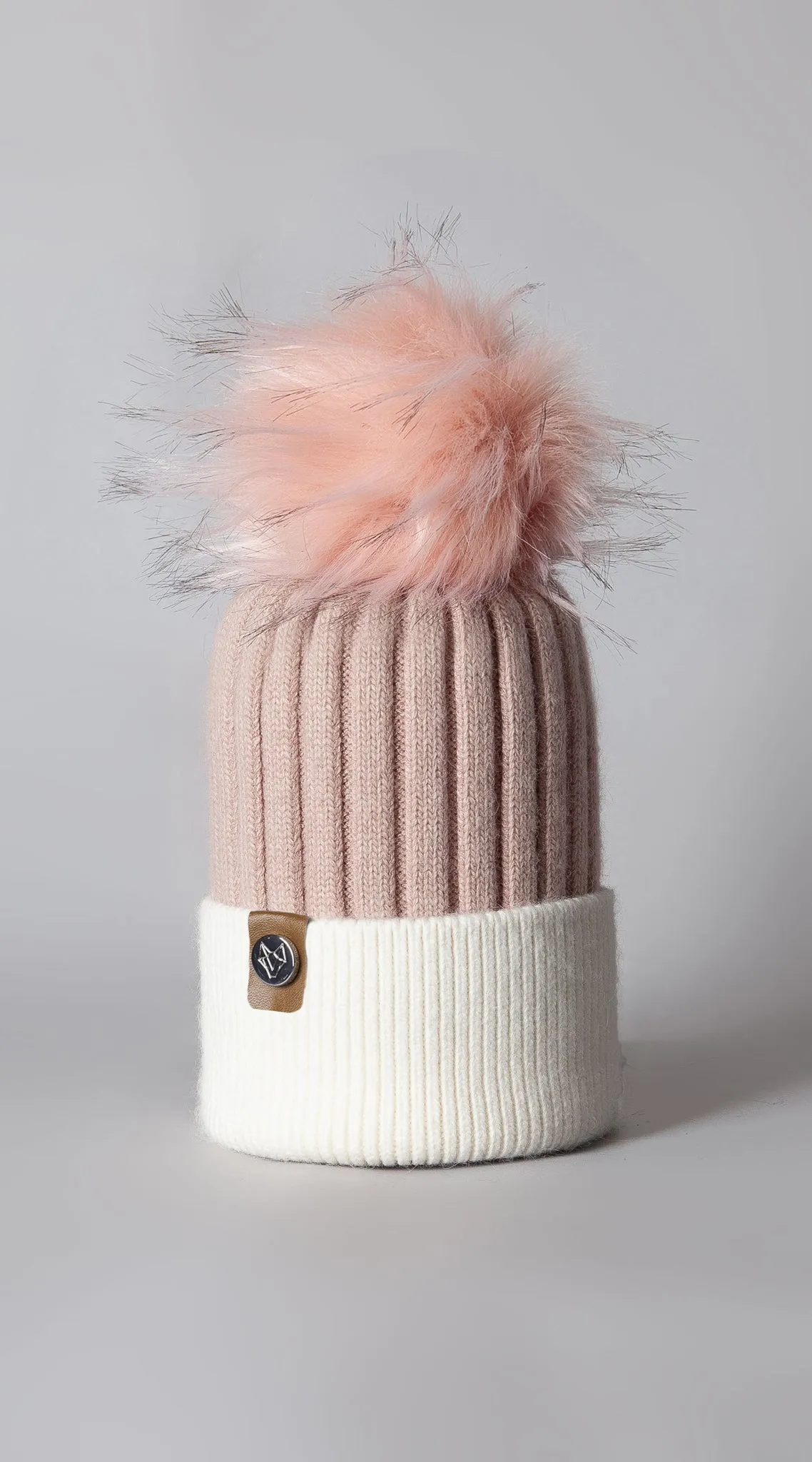 Faux Harley Pom Pom Hat - Blush/Ivory