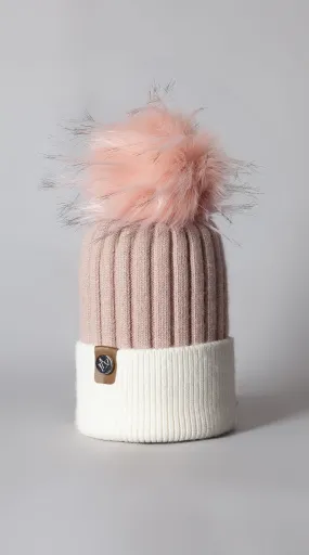 Faux Harley Pom Pom Hat - Blush/Ivory