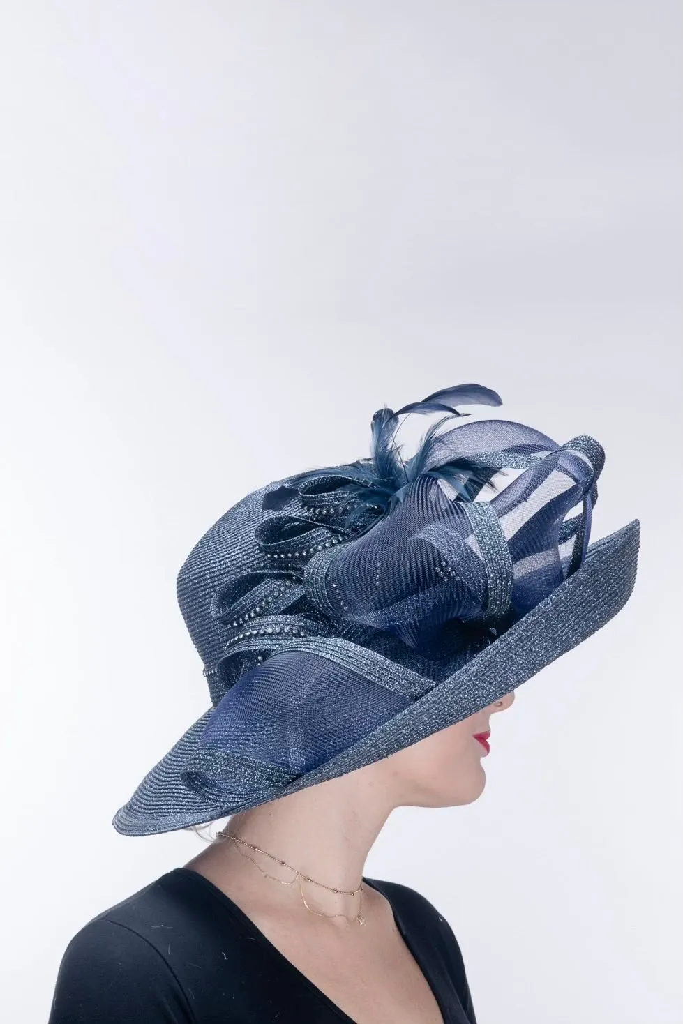 Feather Bow Metallic Hat for Women - Product Code 331744