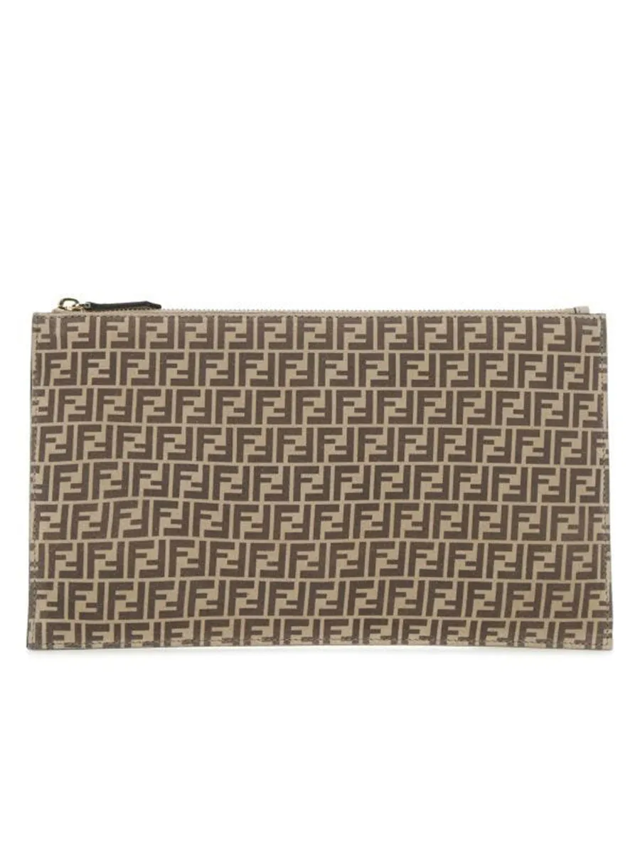 Flat Pouch Medium in Beige Leather