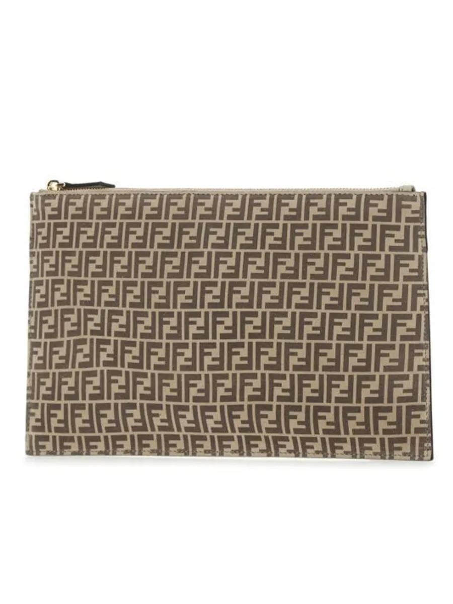 Flat Pouch Medium in Beige Leather