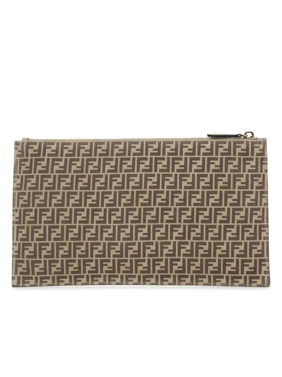 Flat Pouch Medium in Beige Leather