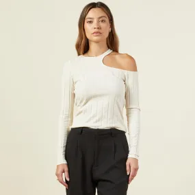 Long Sleeve Flat Rib Asymmetric Top