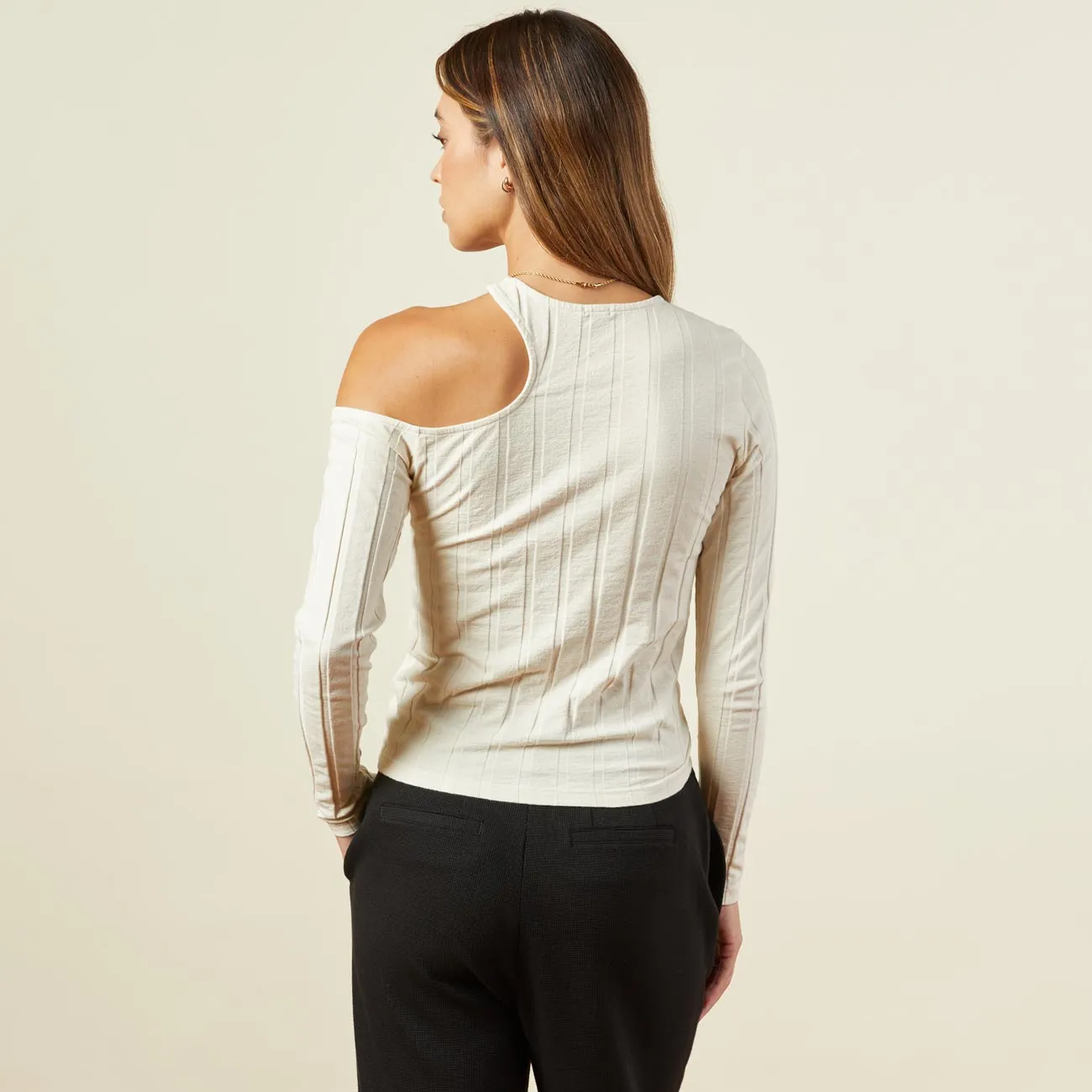 Long Sleeve Flat Rib Asymmetric Top