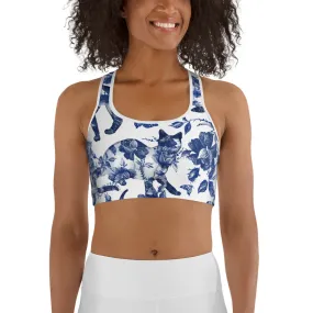 Floral Porcelain Cats Sports Bra