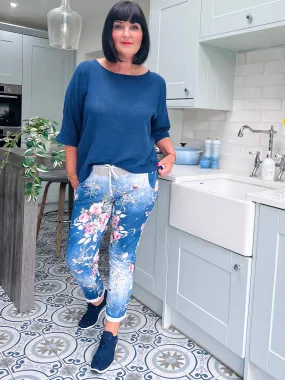 Floral Print Denim Joggers India