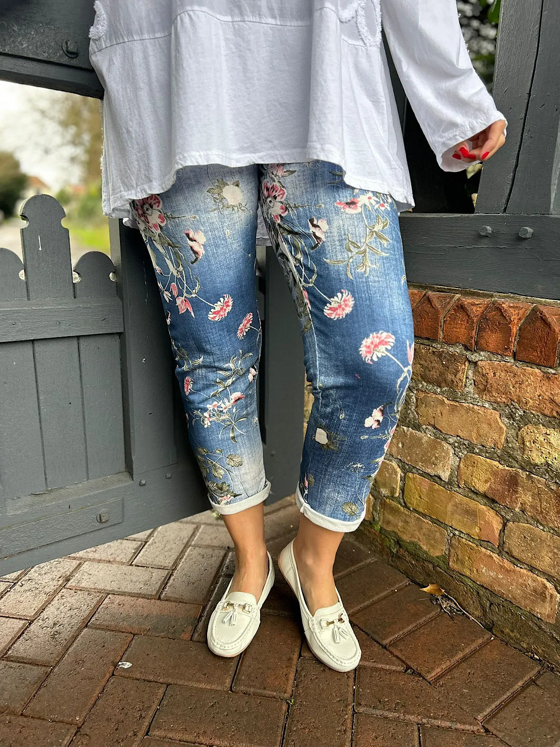 Floral Print Denim Joggers India