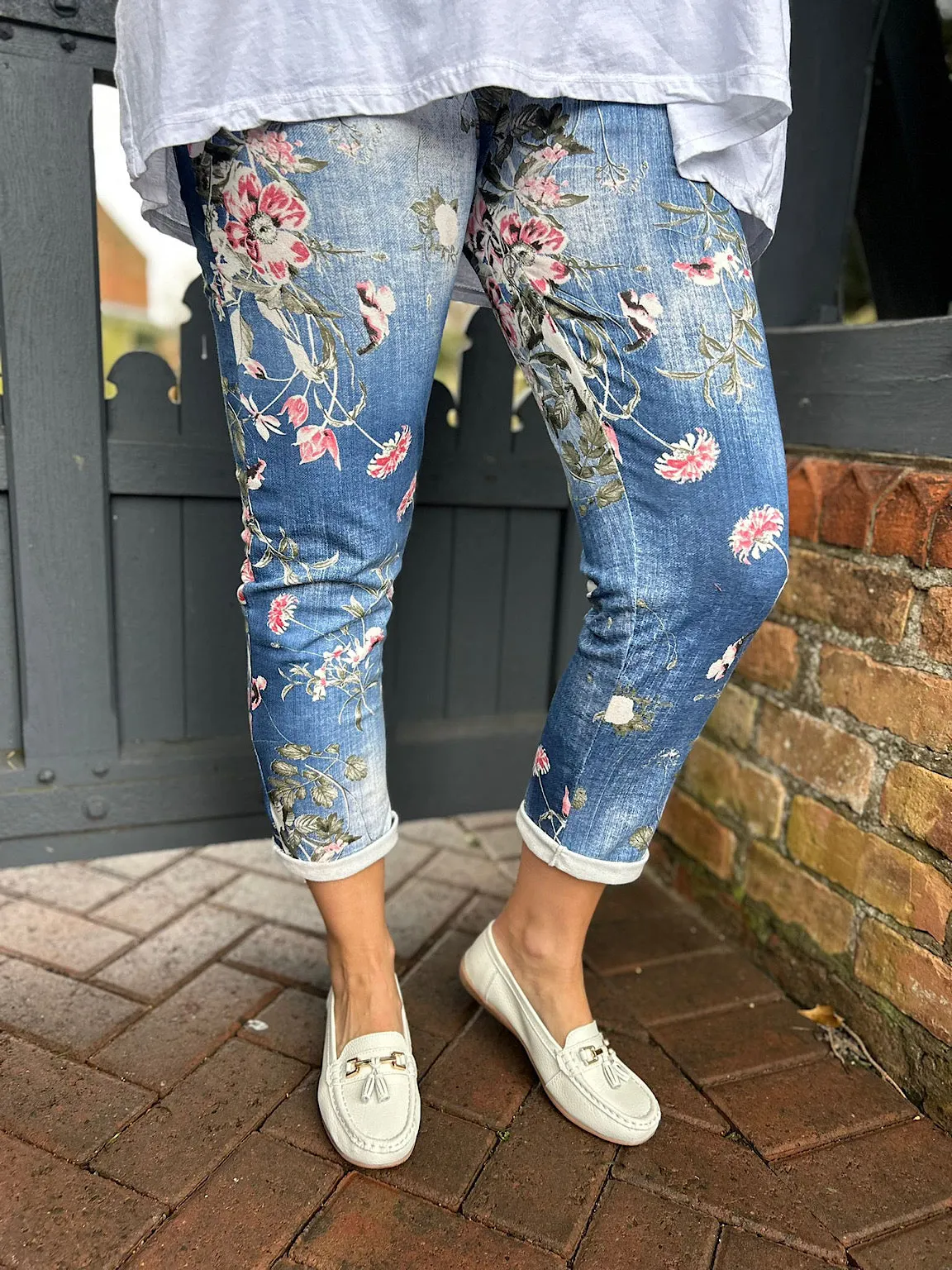 Floral Print Denim Joggers India