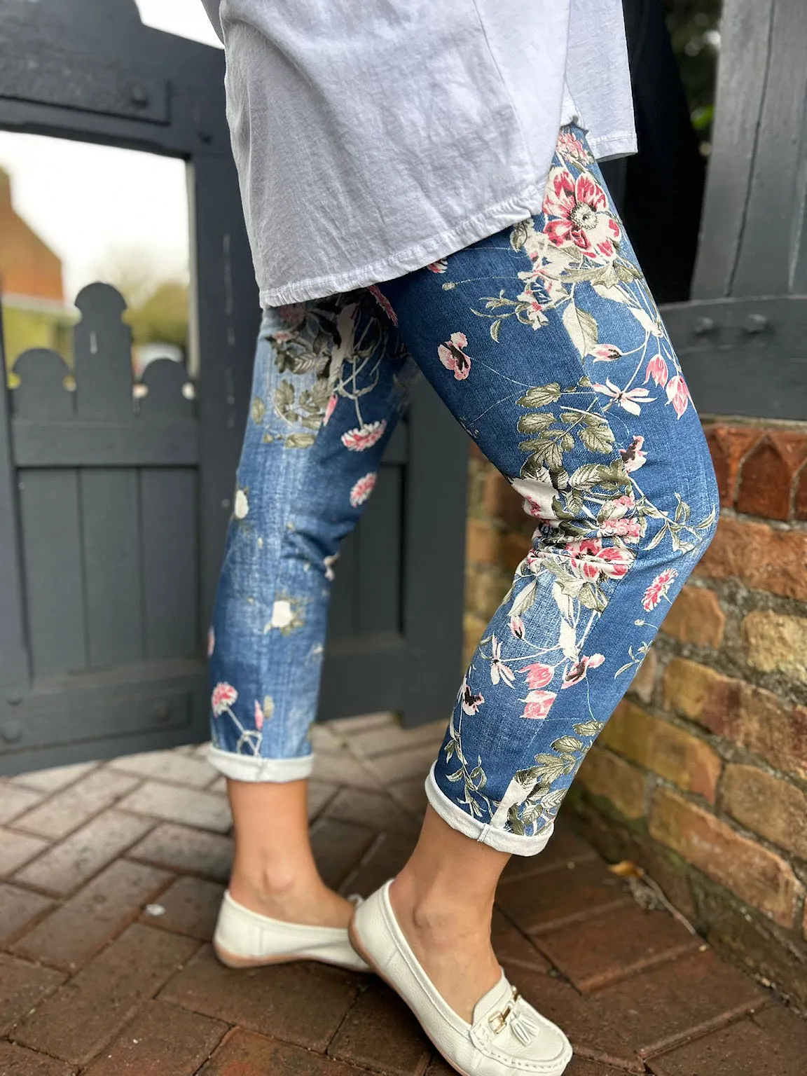 Floral Print Denim Joggers India