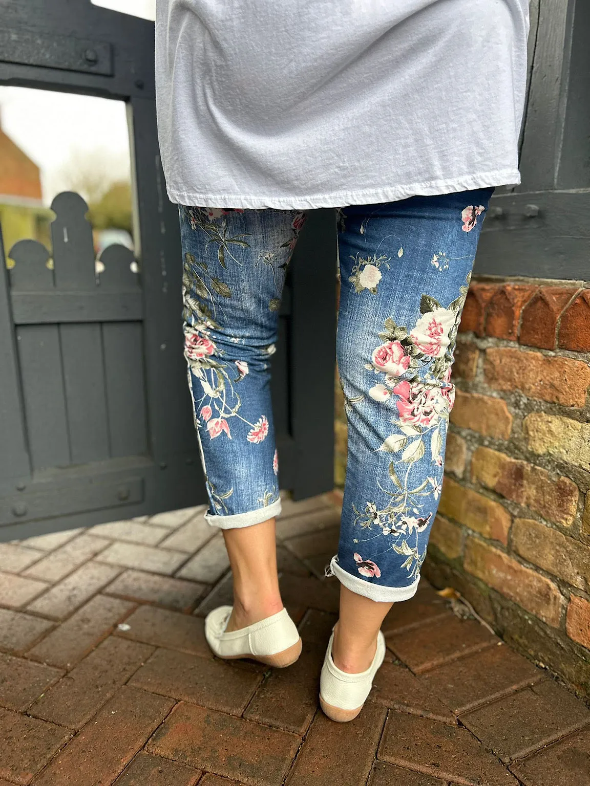 Floral Print Denim Joggers India