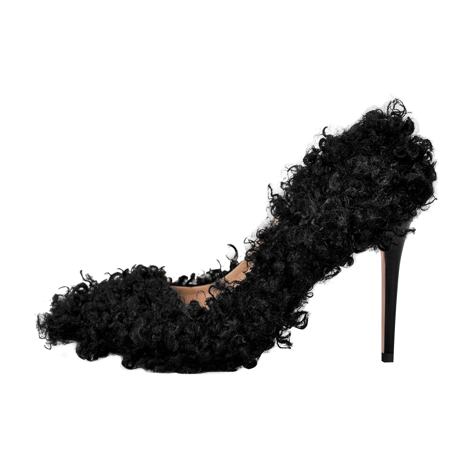 Stiletto High Heel Pumps with Fluffy Detailing