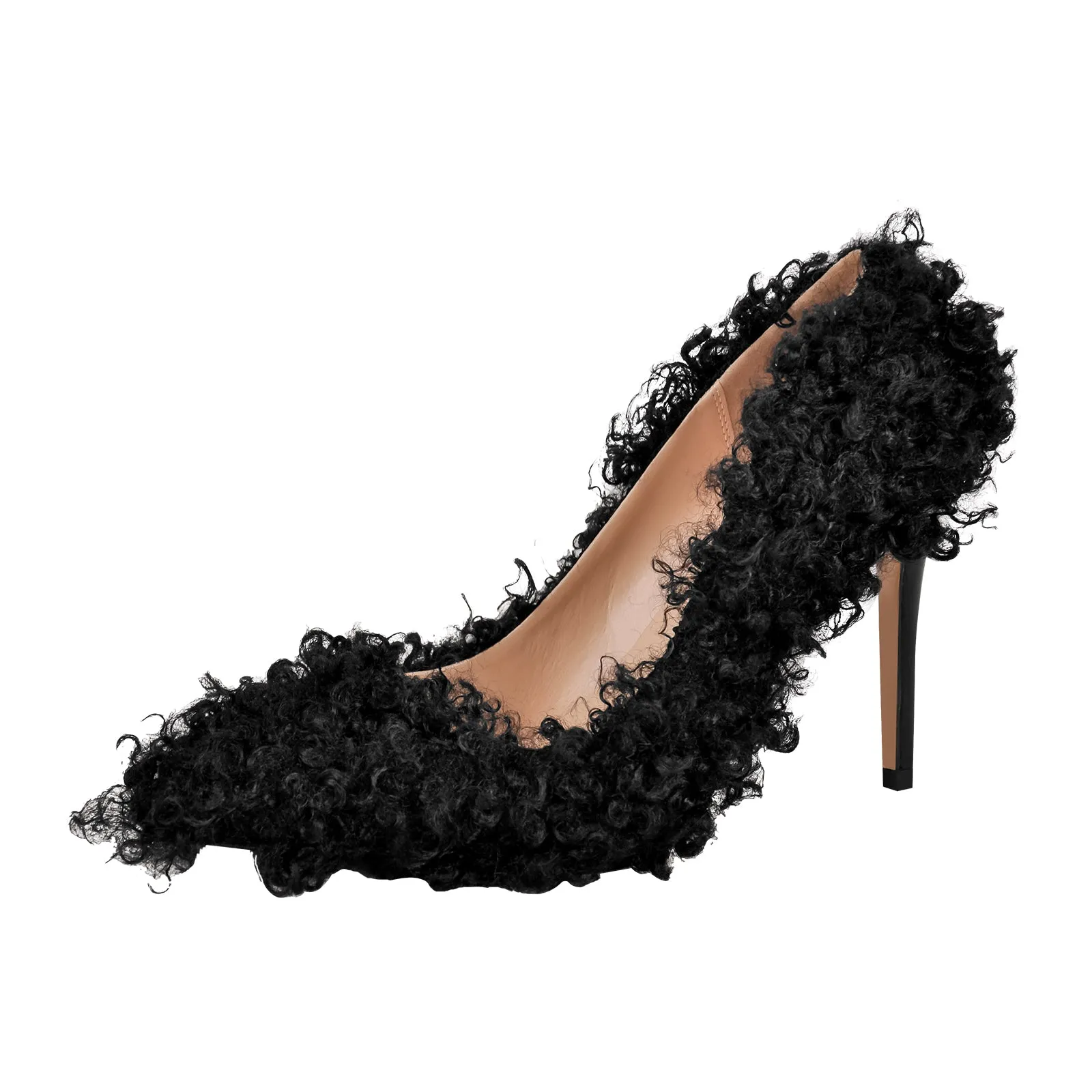 Stiletto High Heel Pumps with Fluffy Detailing