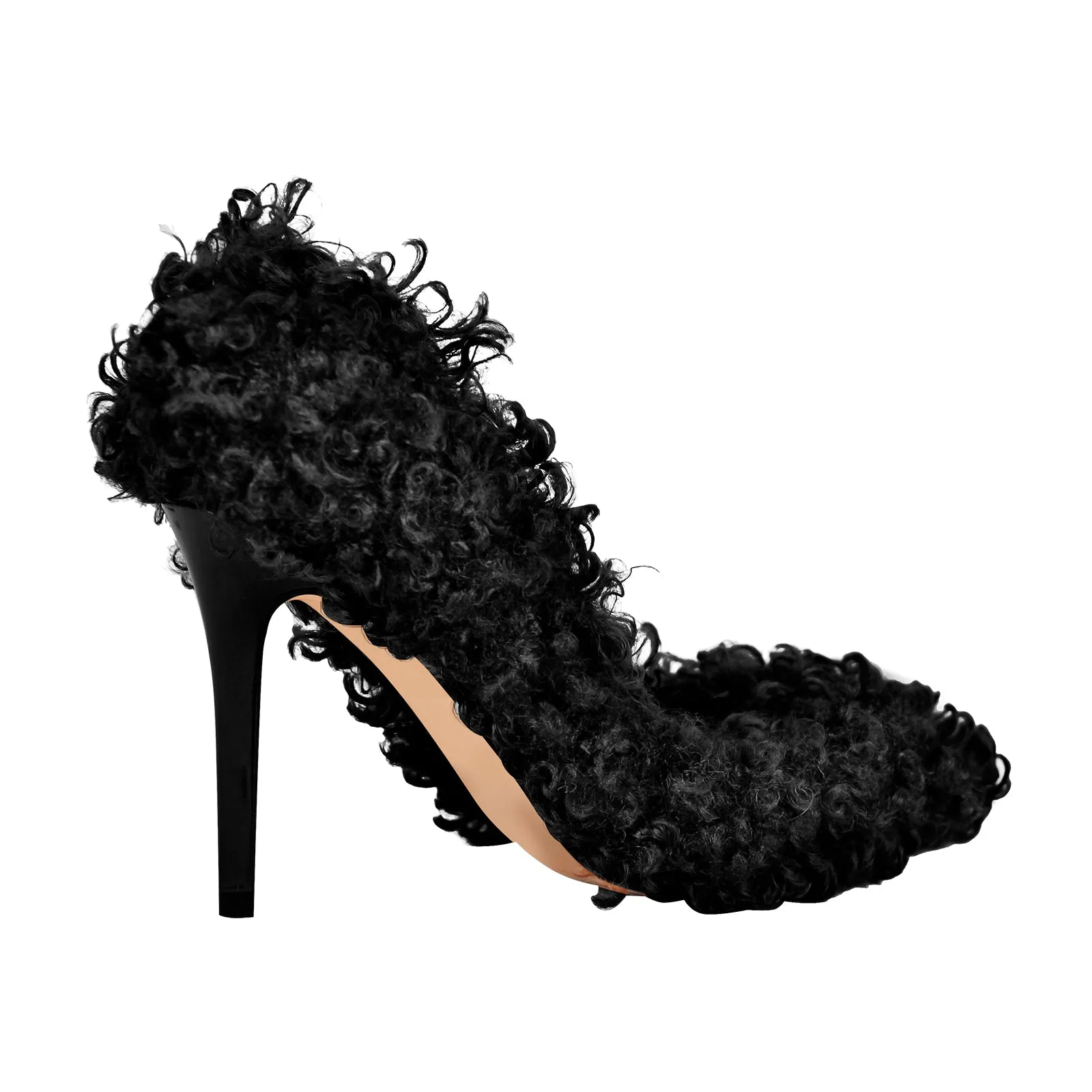 Stiletto High Heel Pumps with Fluffy Detailing