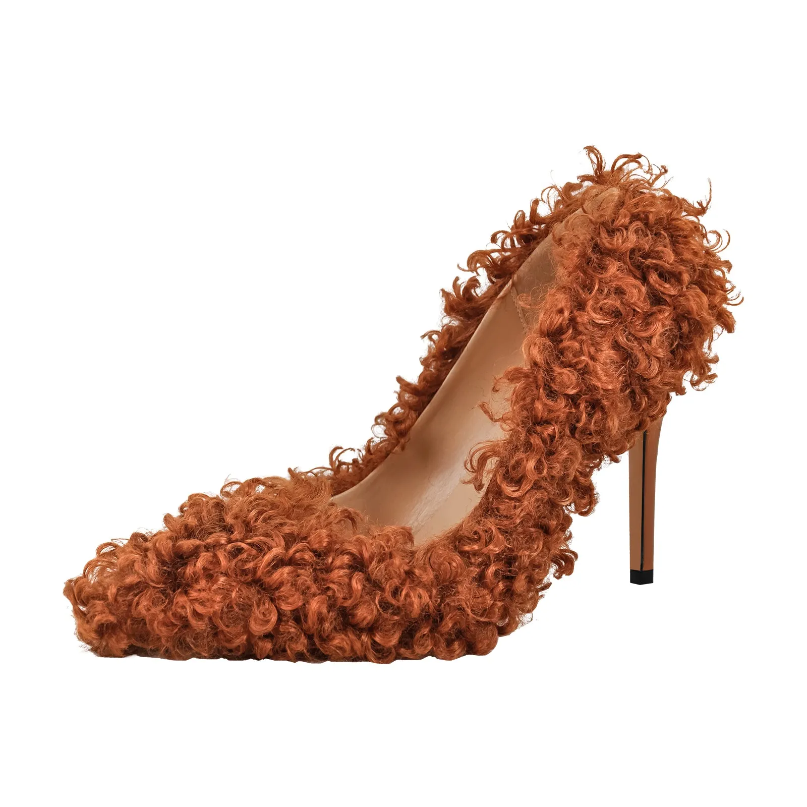 Stiletto High Heel Pumps with Fluffy Detailing