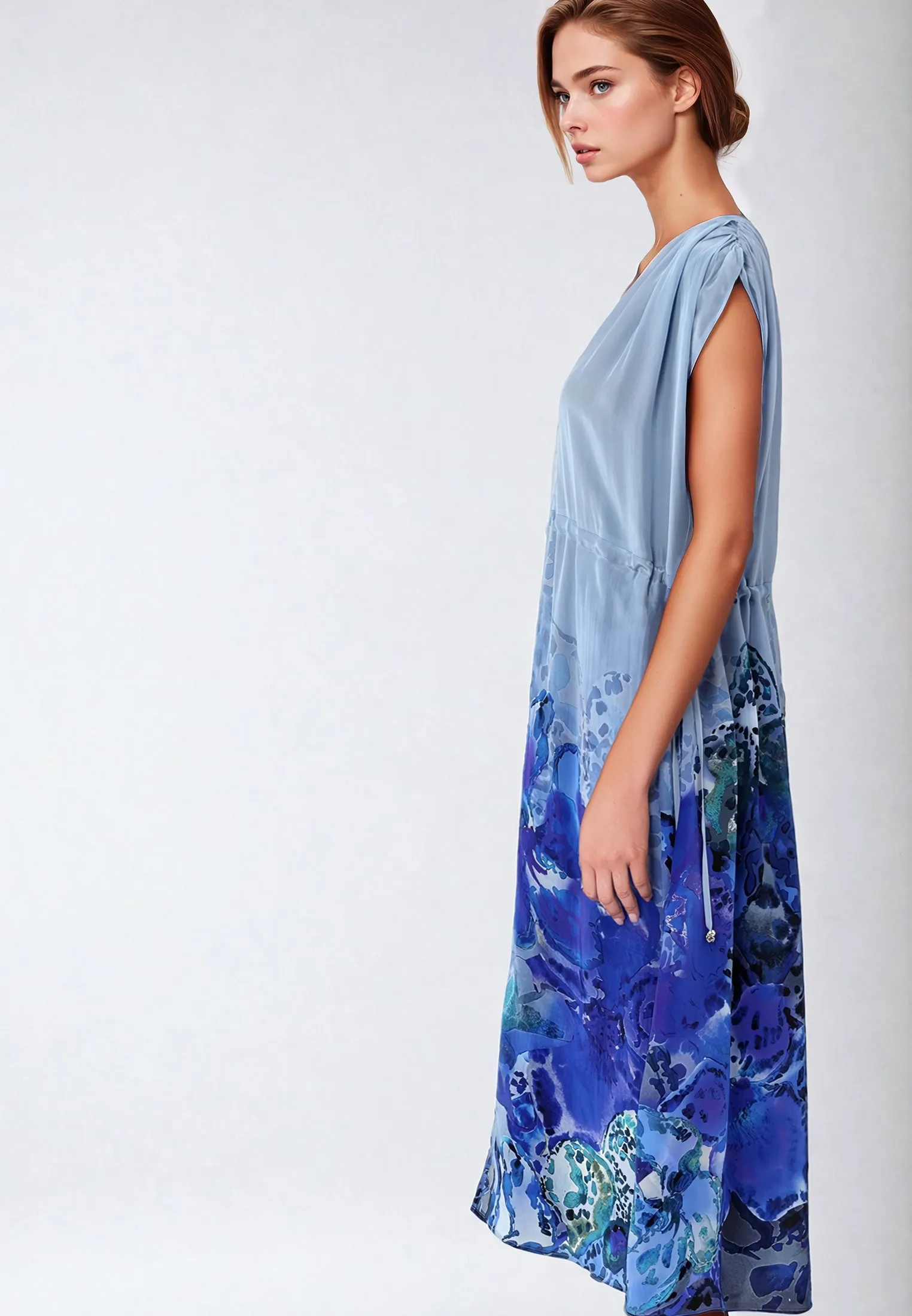 FRAME MAXI DRESS PERIPHERY BLUE