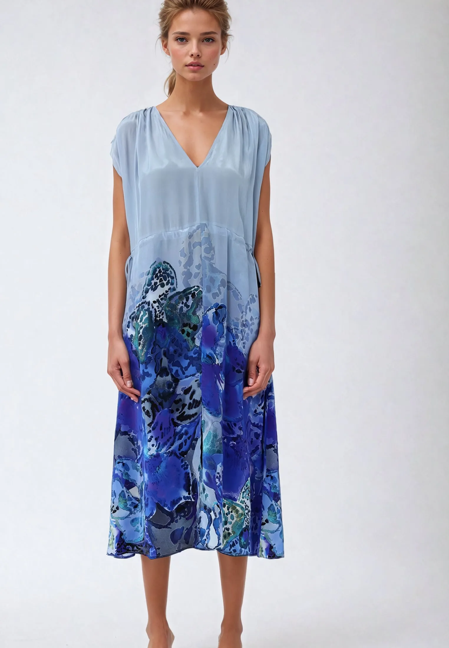 FRAME MAXI DRESS PERIPHERY BLUE