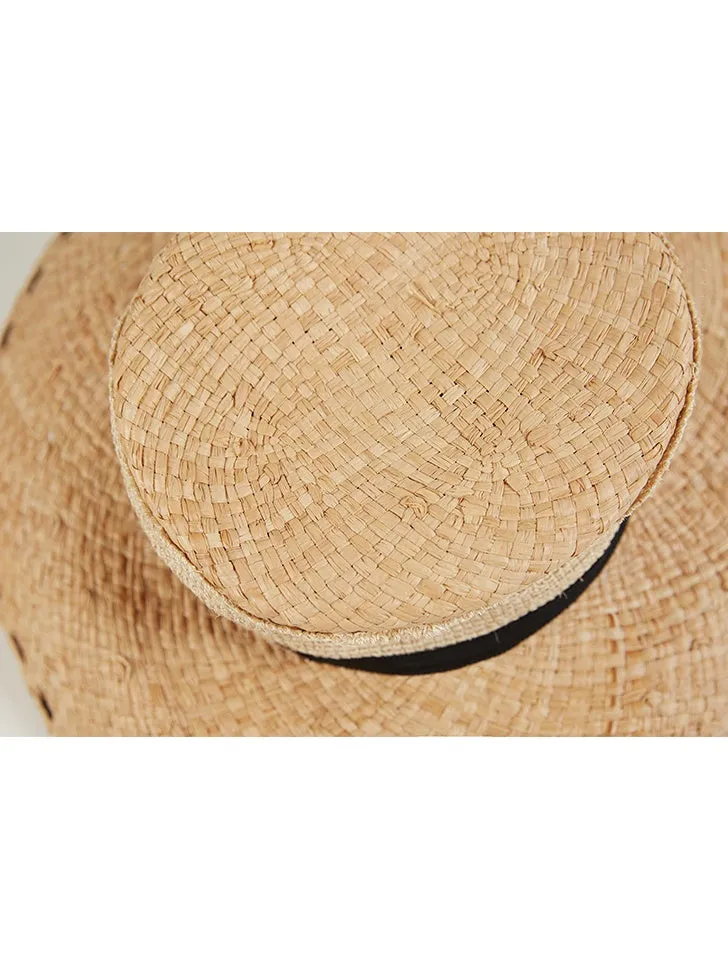 French Style Sunscreen Black Strap Straw Hat