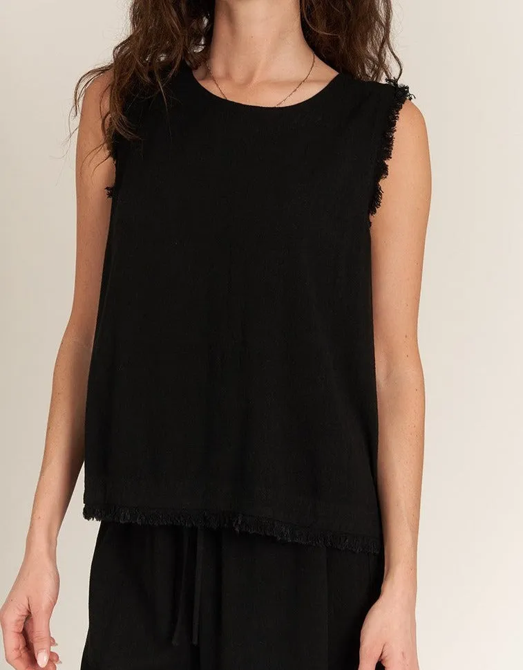 Fringed Hem Button-Up Tank Top