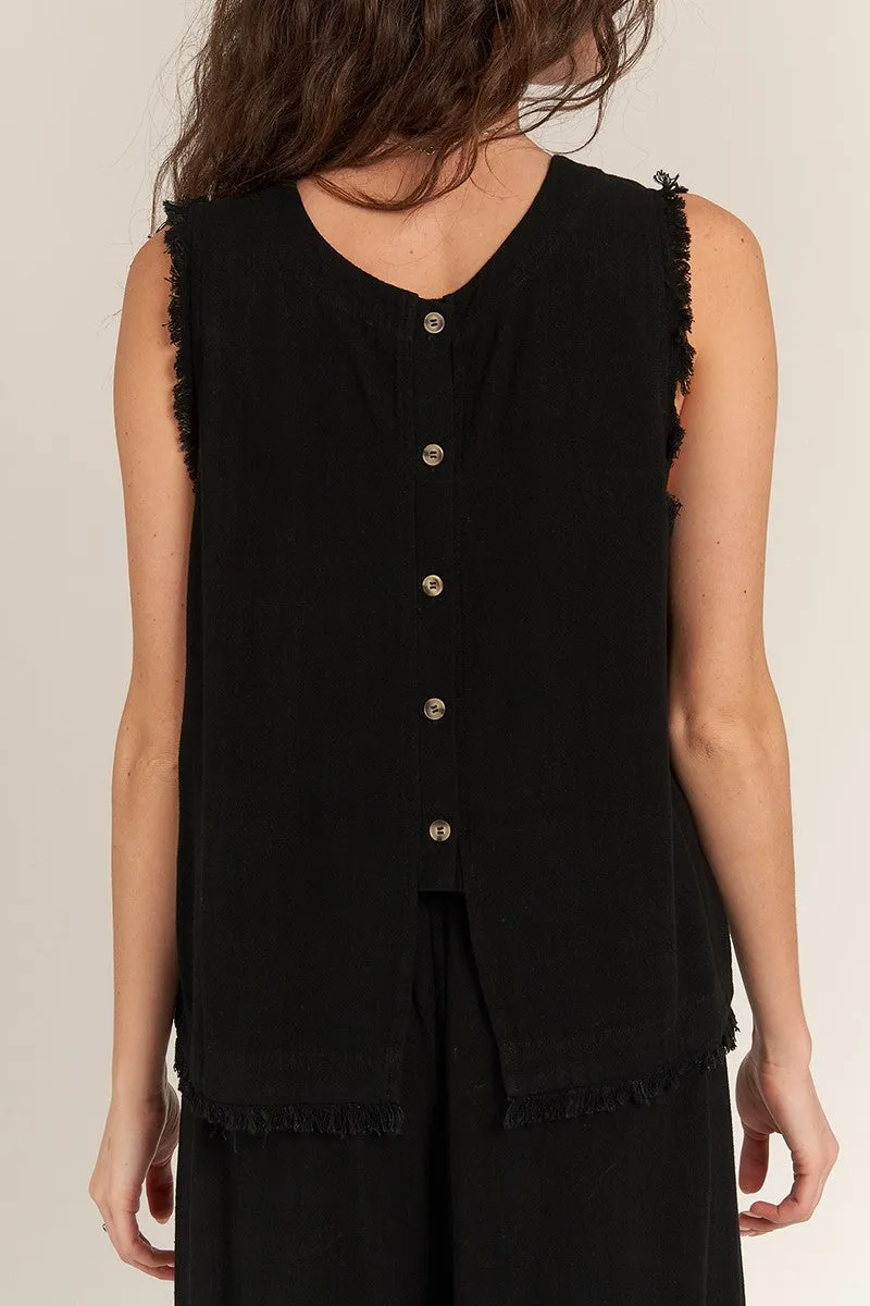 Fringed Hem Button-Up Tank Top