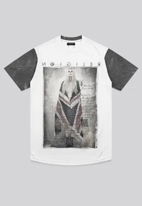 GIRL IN FLAG CURVED HEM T-SHIRT GREY MARL