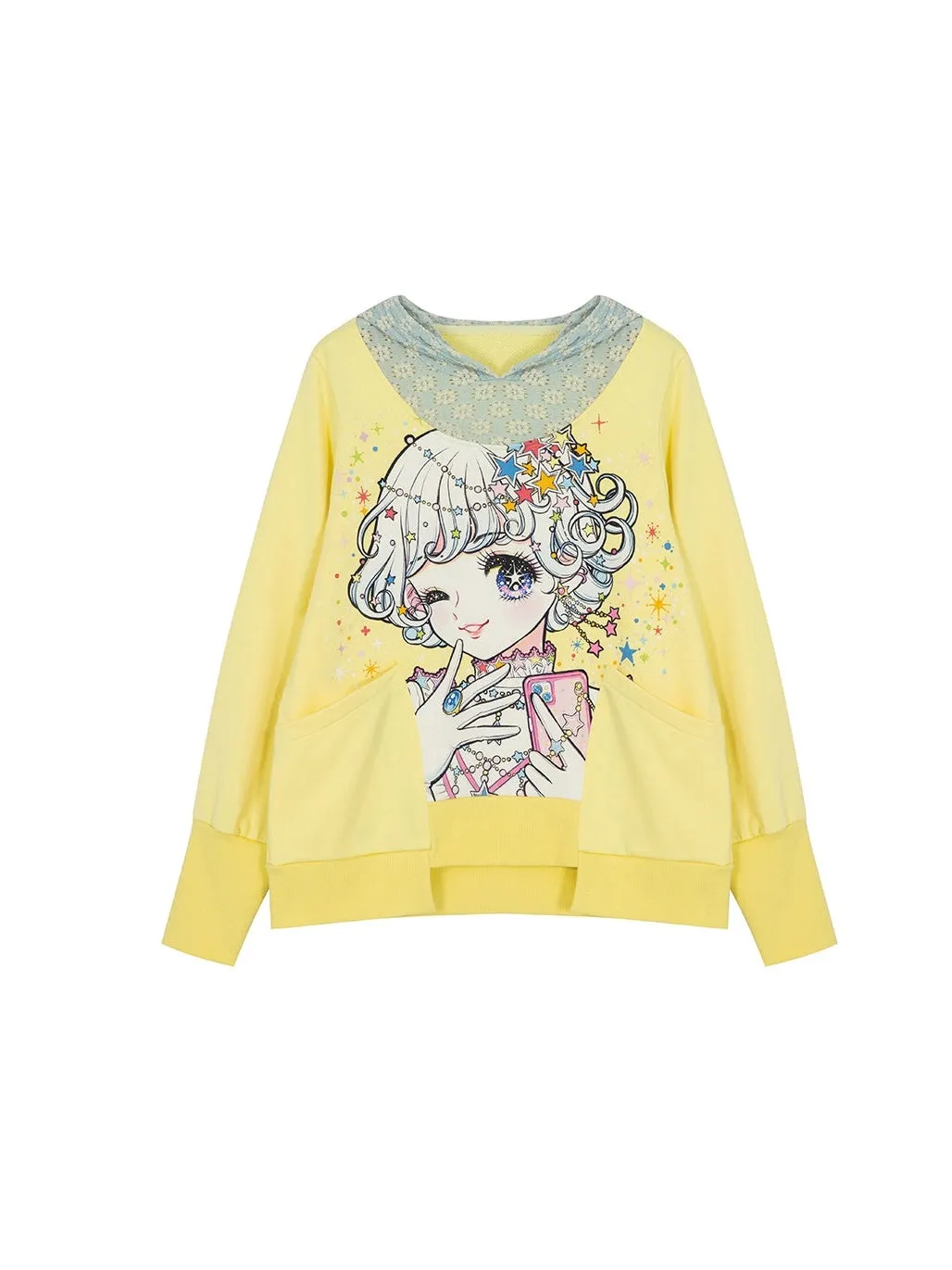 Girl Printed Lace Hooded Sweatshirt