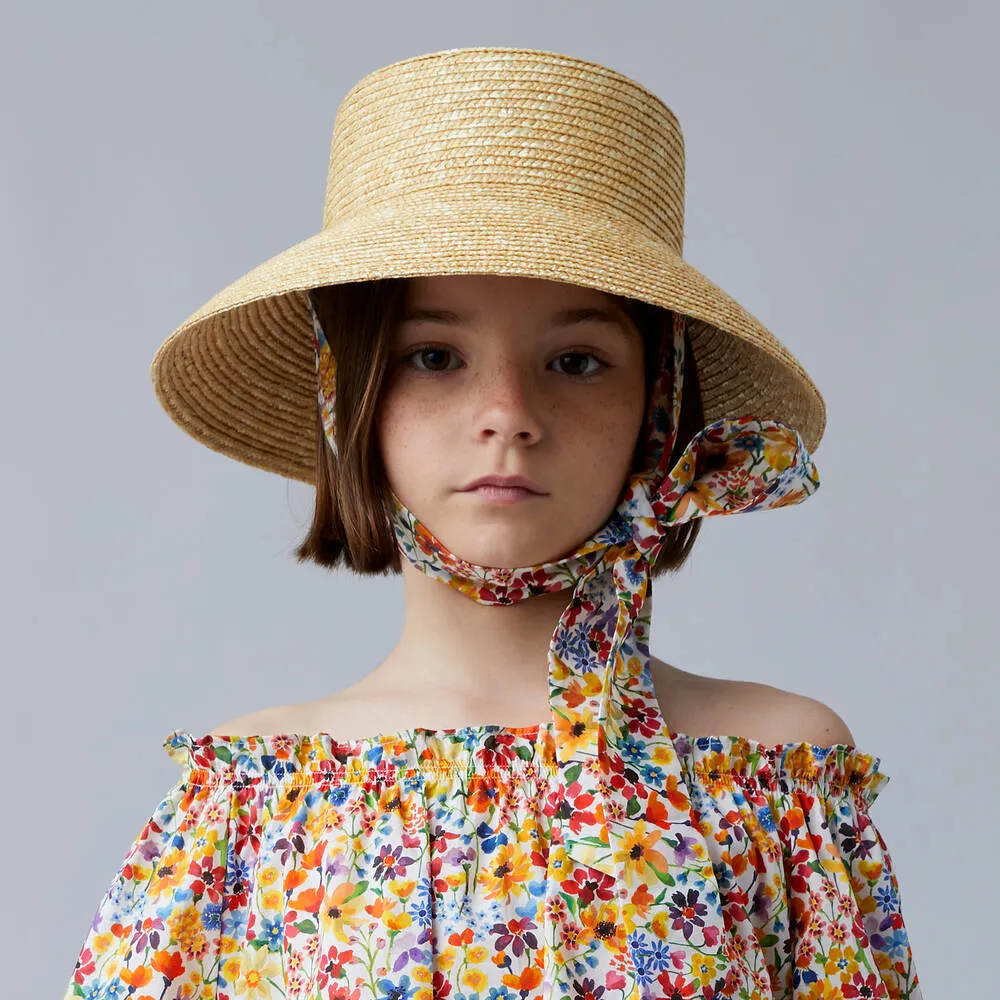 Girls Beige Straw Sun Hat