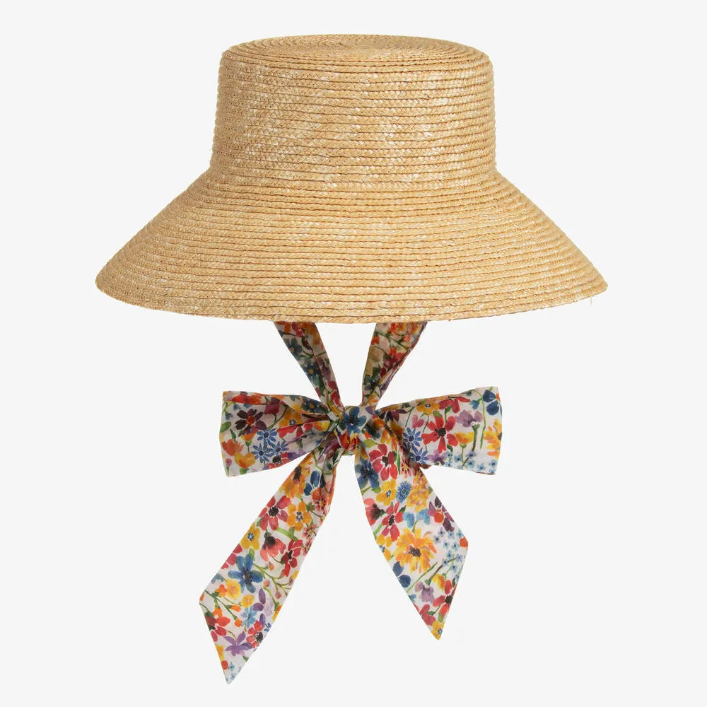 Girls Beige Straw Sun Hat