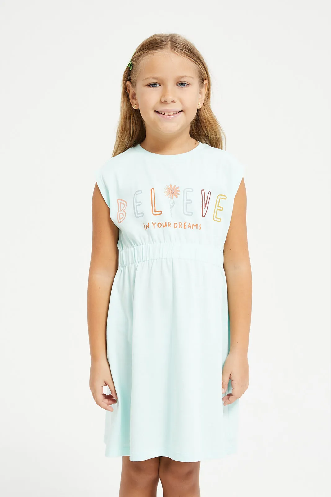 Girls Mint Believe Print Dress