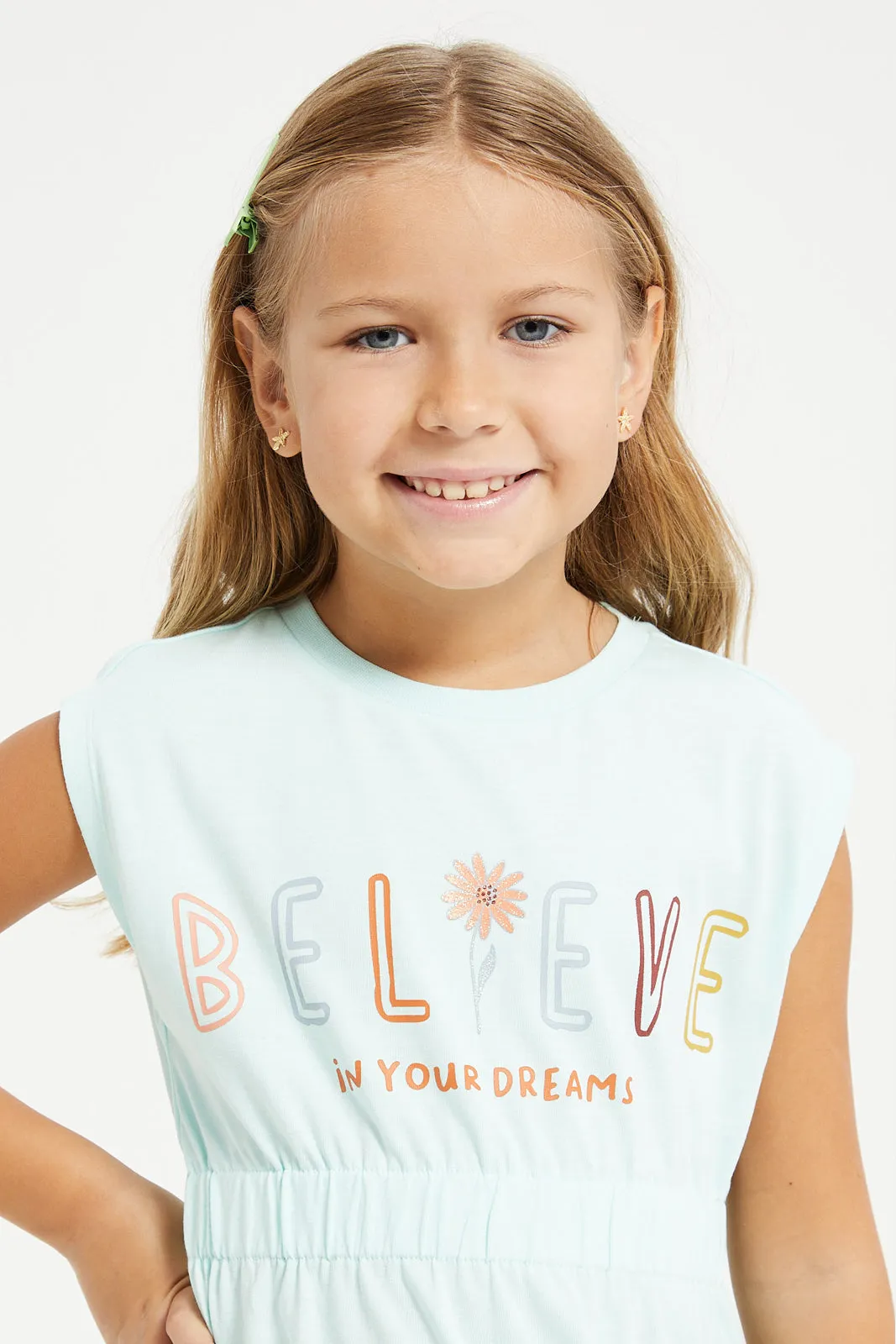 Girls Mint Believe Print Dress