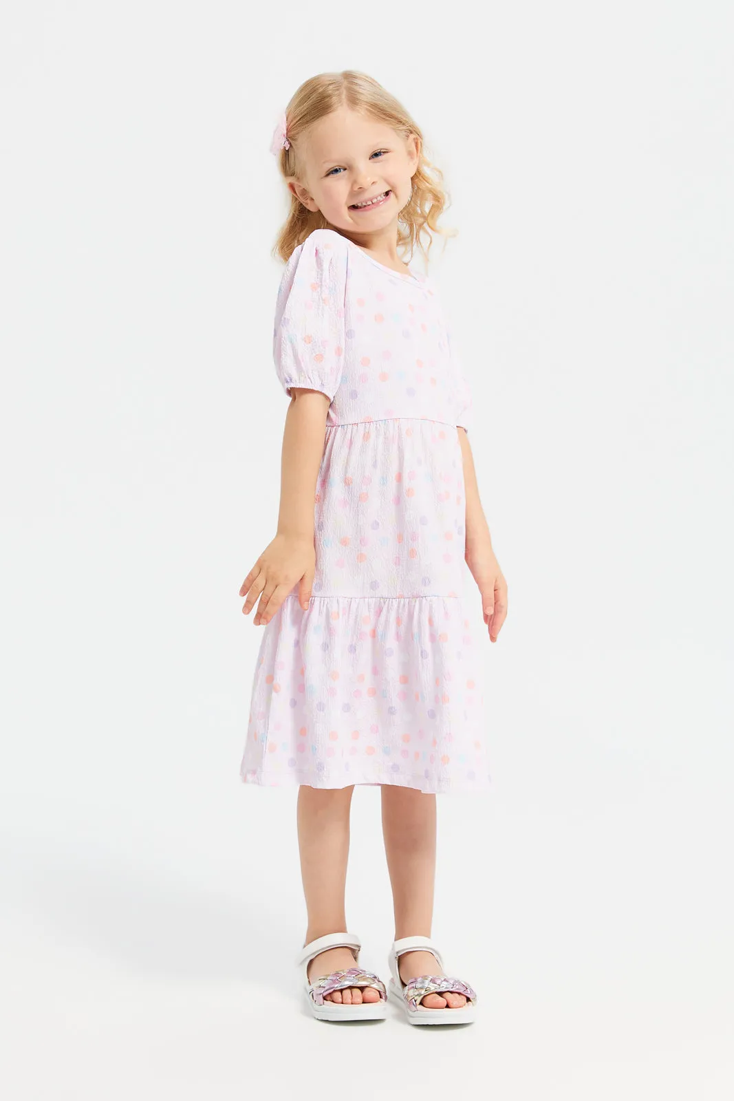 Girls Pink Polka Dots Tiered Dress