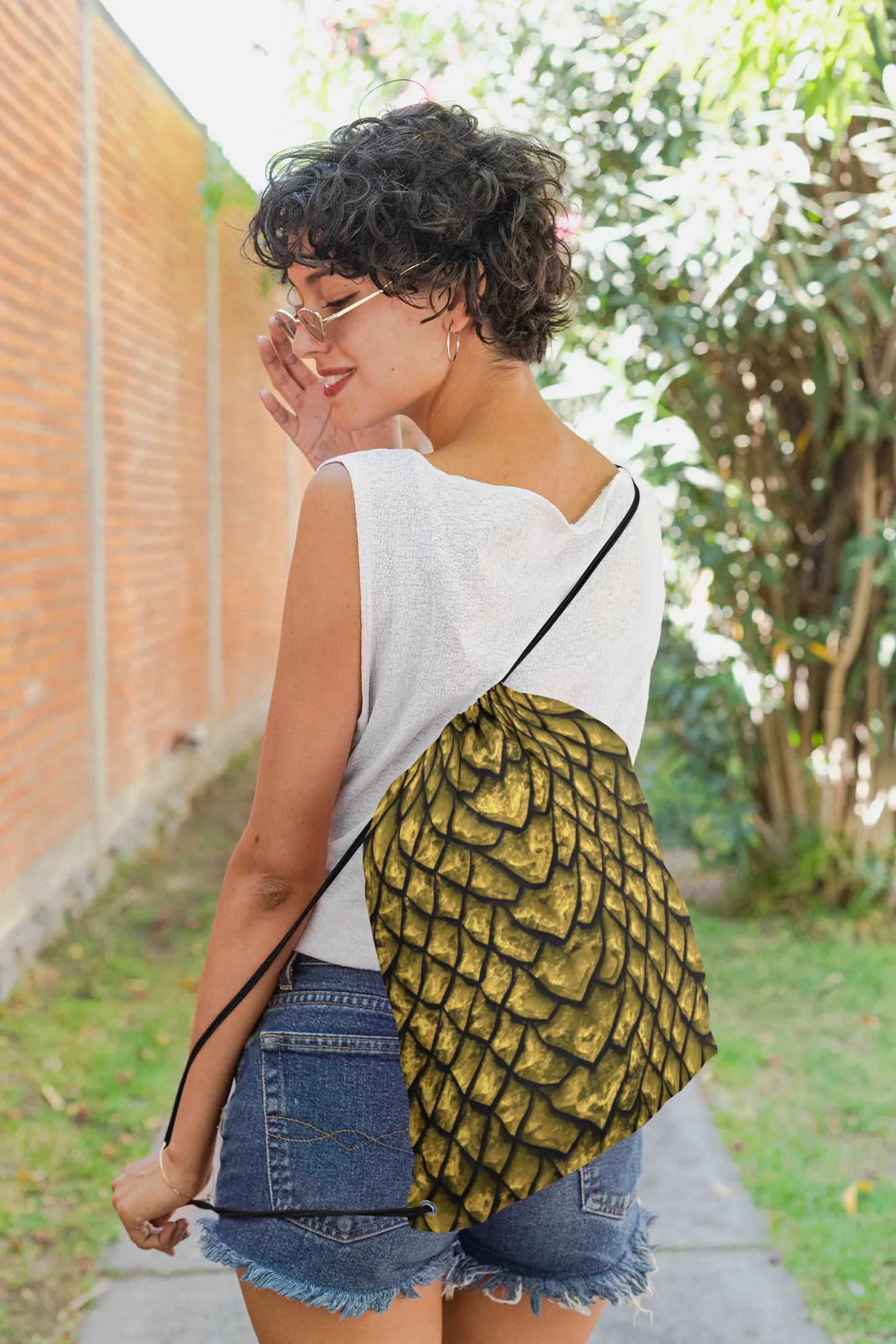 Gold Dragon Scale Drawstring Bag